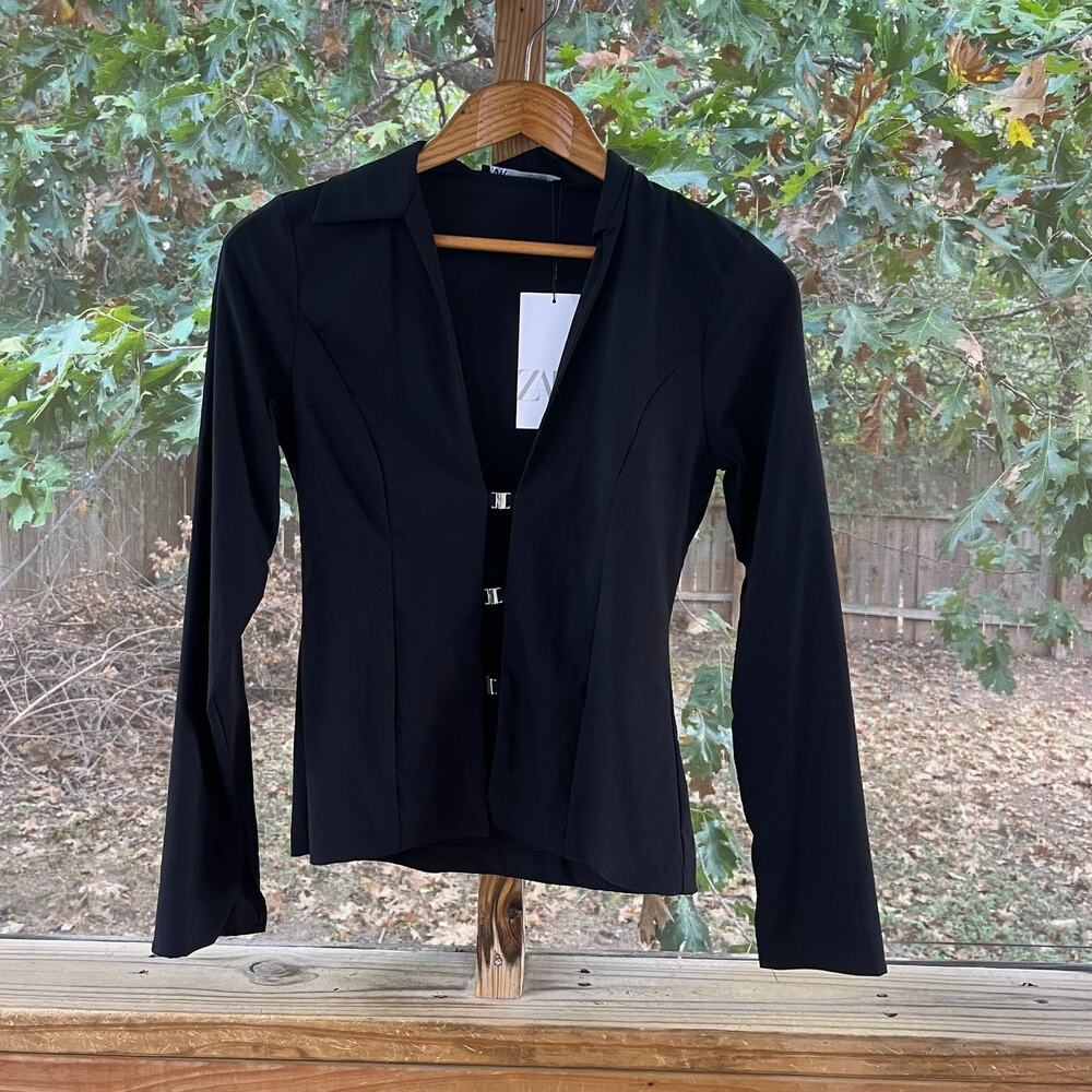 Zara Women's Black Clasp Front Long Sleeve Jacket Size S. NEW!